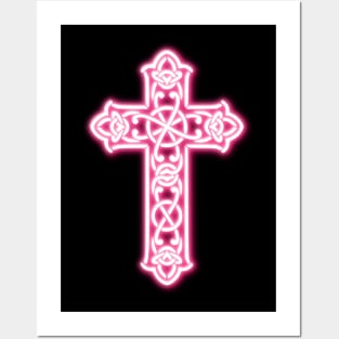 Pink Neon Celtic Knot Cross Posters and Art